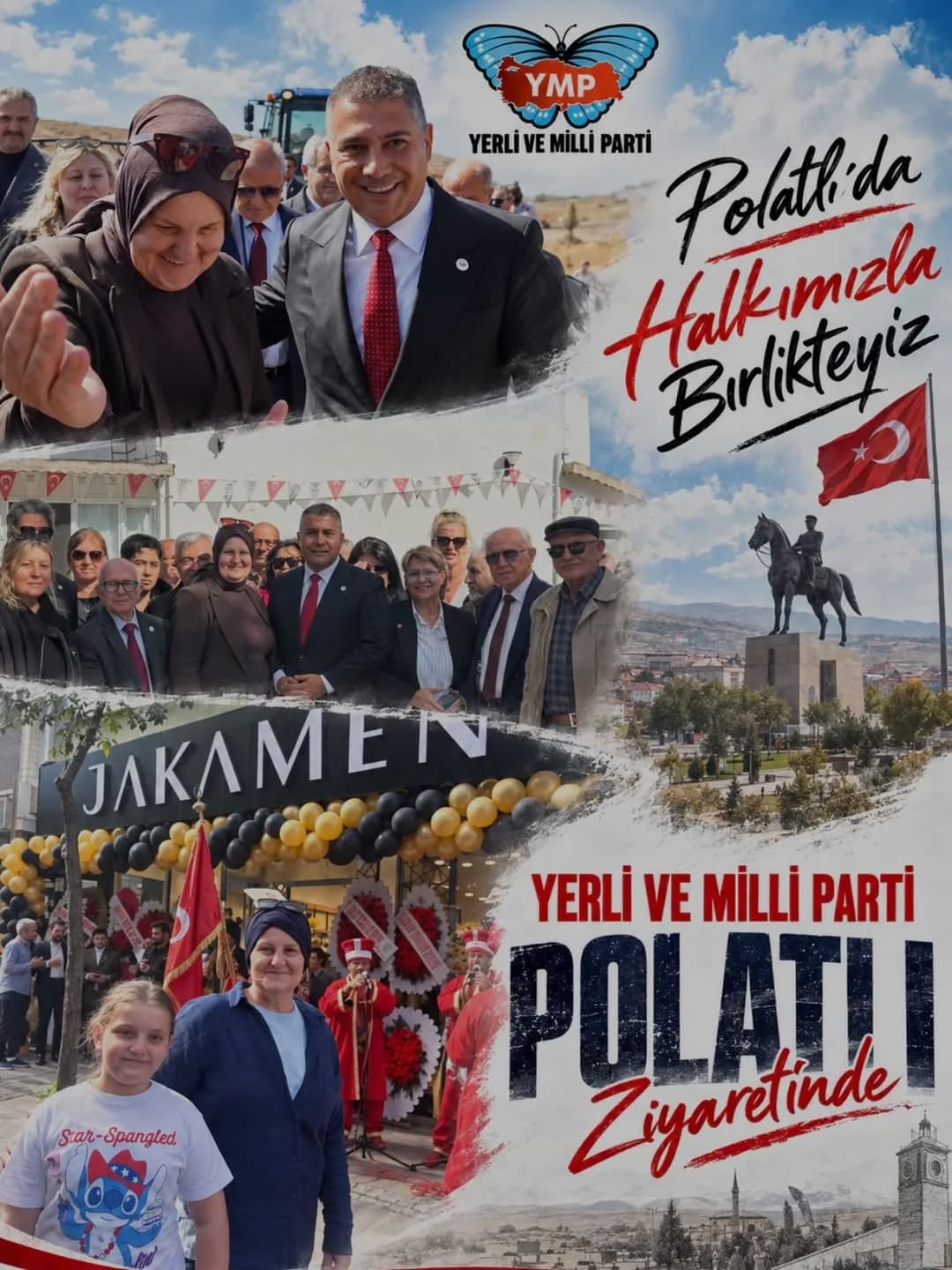 “Polatlı’da halkımızla bir aradayız” afişi: Teoman Mutlu Polatlı’da vatandaşlarla, arkada traktör ve YMP logosu